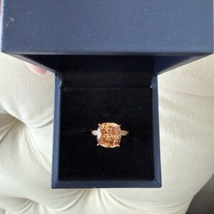 Rose Gold Double Hidden Halo Cushion Champagne Ring